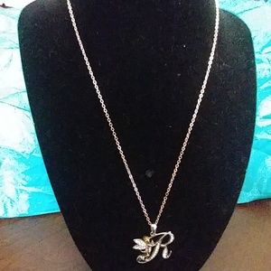 Tinker Bell Initial Necklace in Rose Gold Tone